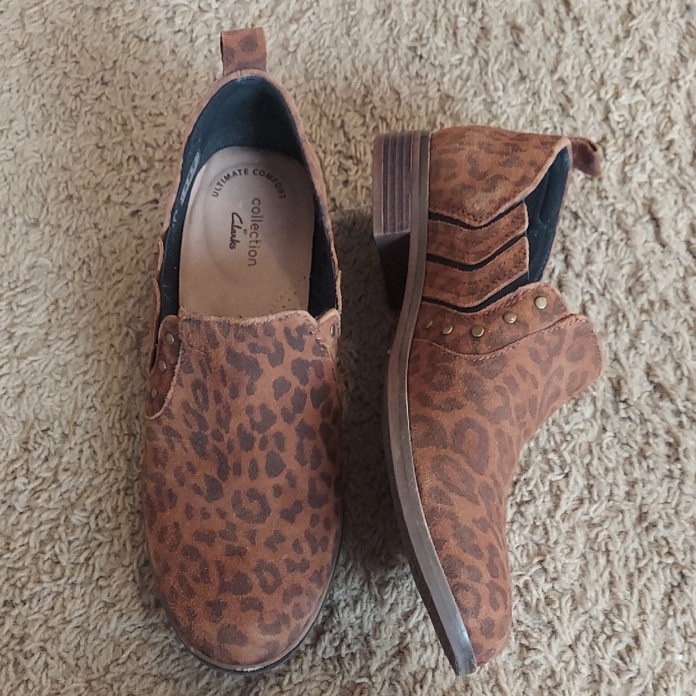 Clarks Collection Leopard Print Slip-On Ankle Boot - Brown